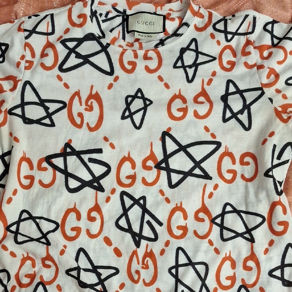 Gucci White and Orange Star Pattern Tee
